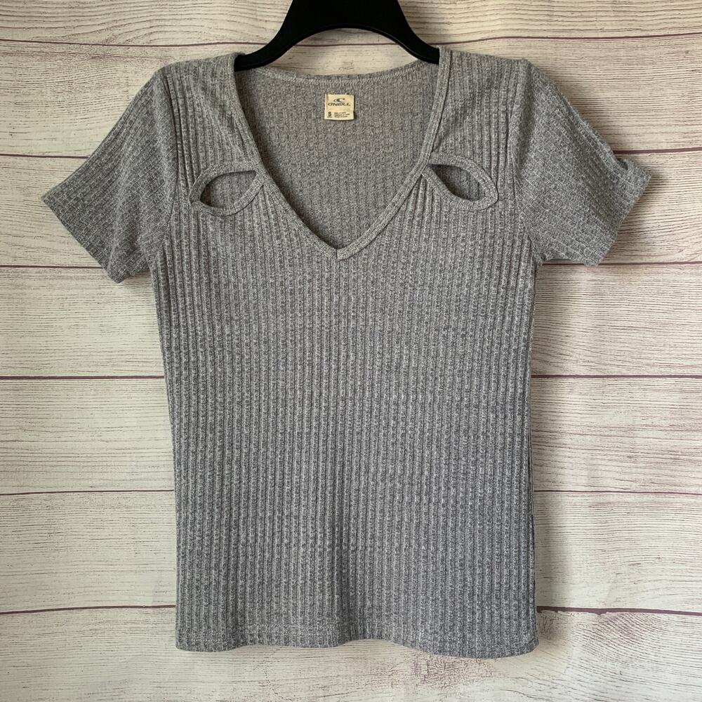O'Neill Gray Ribbed Fitted Shirt with Shoulder Cutouts Size Small